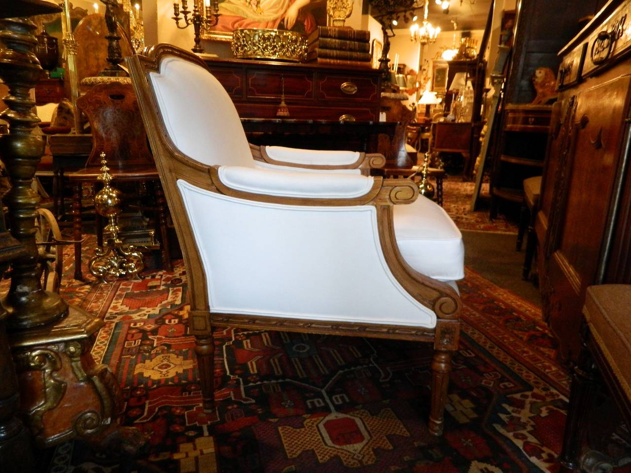 Early 20th Century Pair of Upholstered Bergere Chairs in the Louis XVI Style In Excellent Condition In Savannah, GA