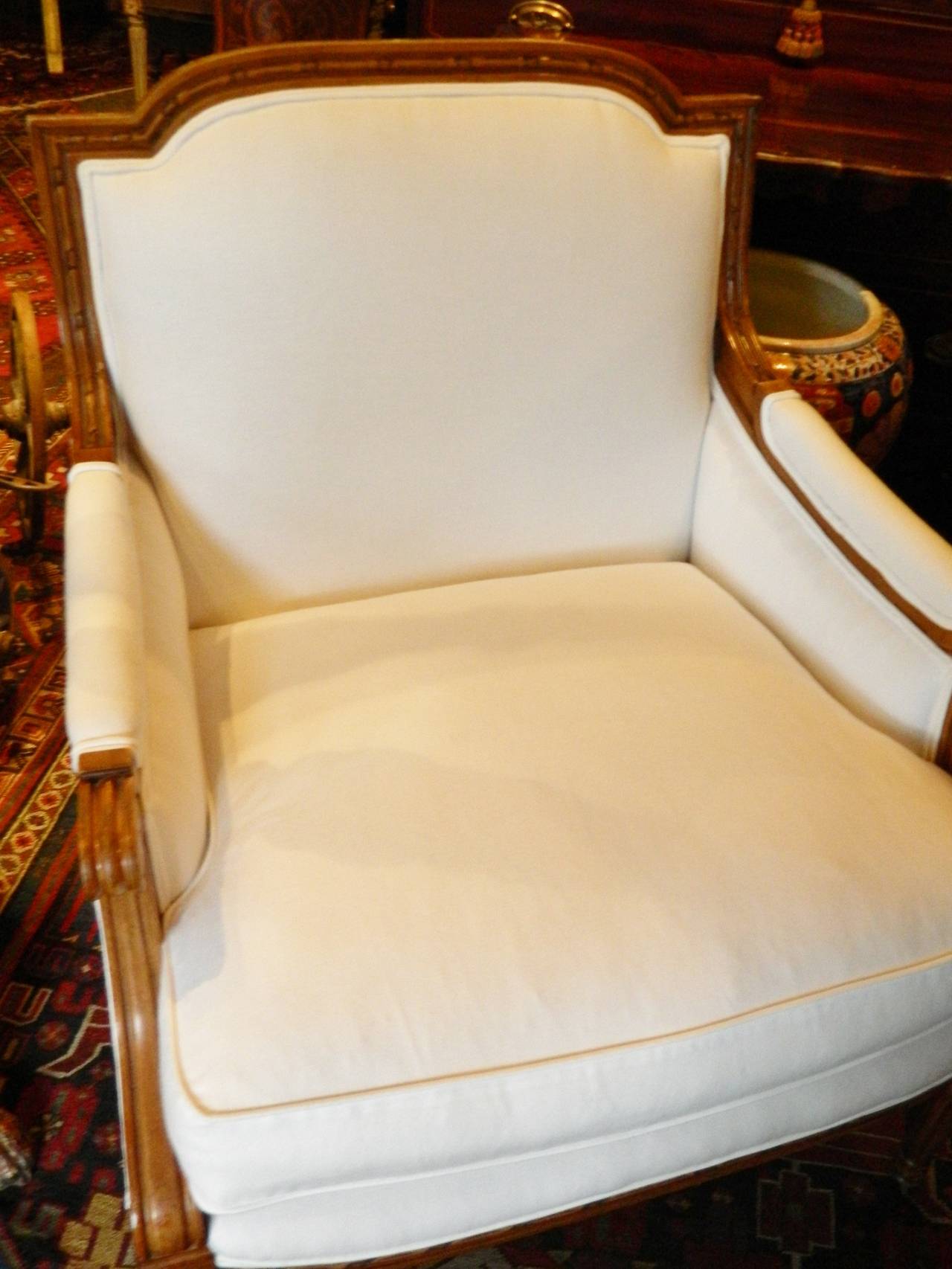 Early 20th Century Pair of Upholstered Bergere Chairs in the Louis XVI Style 2