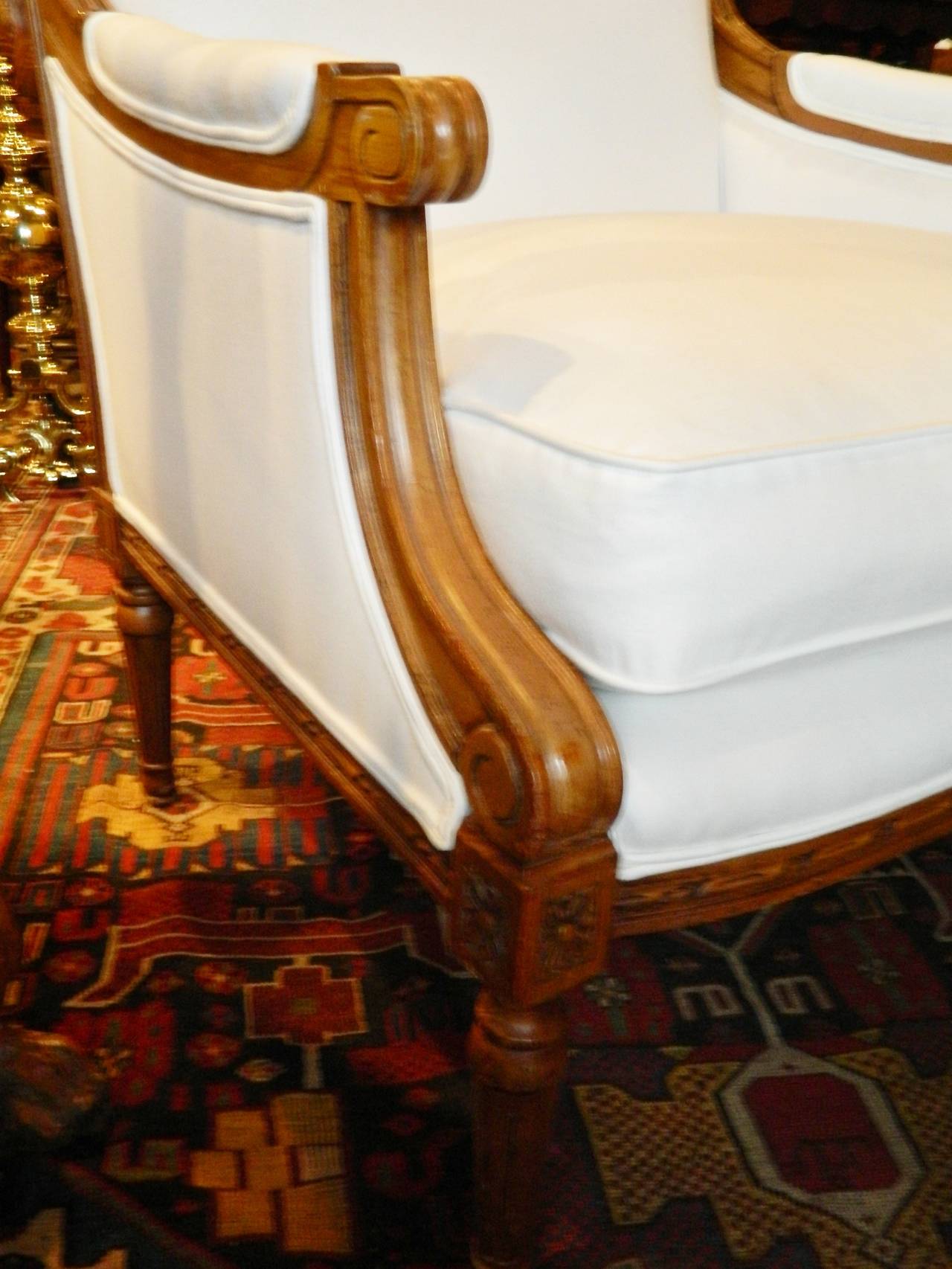 Early 20th Century Pair of Upholstered Bergere Chairs in the Louis XVI Style 3