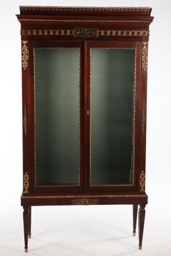 Antique Louis XVI Style Mahogany and Gilt Metal Mounted Vitrine Cabinet
