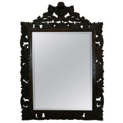 French Carved Wood Beveled Mirror with Lions Motif, 19th Century 3