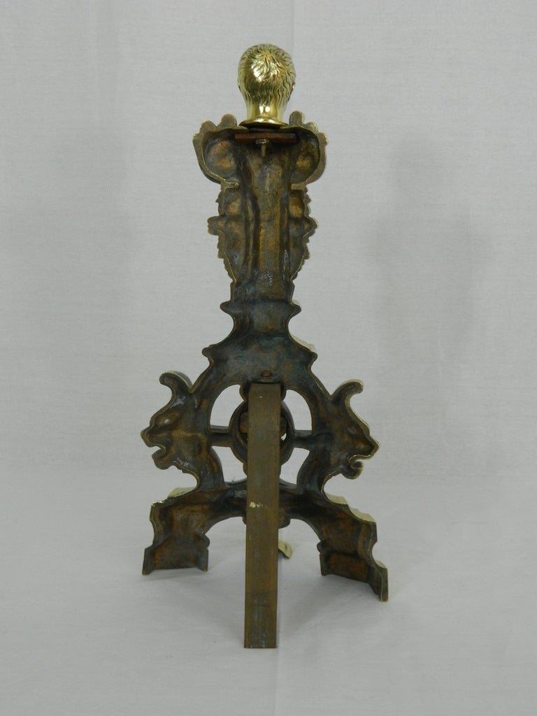 Pair of Chenets or Andirons with Cherubs and Lions Motif, 19th Century In Good Condition For Sale In Savannah, GA