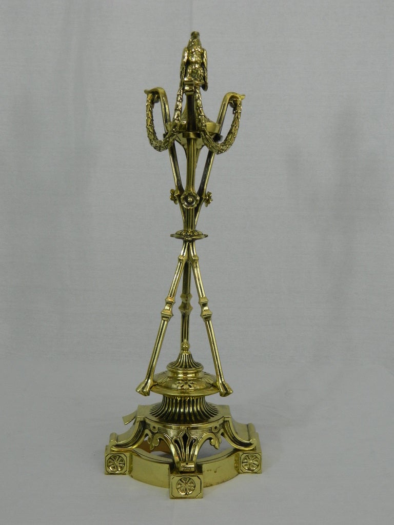 French Pair of Chenets or Andirons with a Decorative Eagle Finial Top, 19th Century For Sale