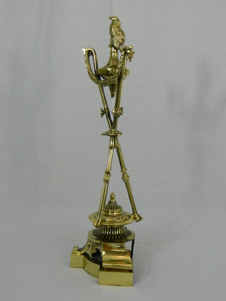 Pair of Chenets or Andirons with a Decorative Eagle Finial Top, 19th Century In Good Condition For Sale In Savannah, GA