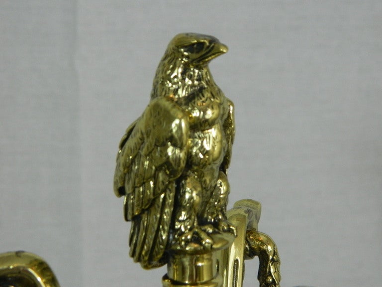 Pair of Chenets or Andirons with a Decorative Eagle Finial Top, 19th Century For Sale 1