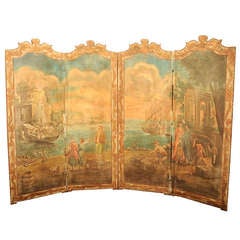 19th Century French Neoclassical Painted Canvas Four-Panel Screen 8