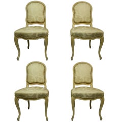 Set of Four Louis XVI Style Painted and Parcel-Gilt Side Chairs, 19th Century