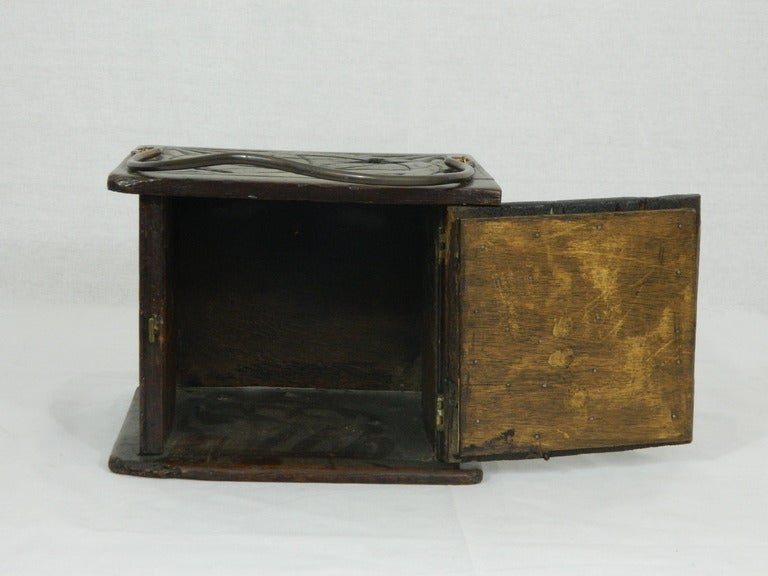 18th Century and Earlier Continental Carved Oak Foot Warmer, 18th Century