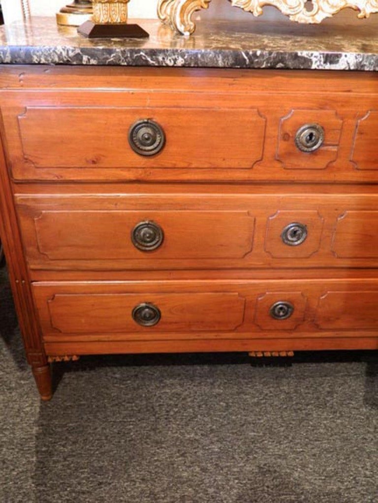 Marble Louis XVI Style Provincial Fruitwood Commode or Chest of Drawers, 19th Century For Sale