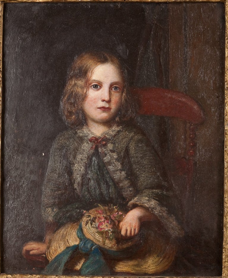 Portrait of Girl with Hat, Oil on Board, circa 1898 1
