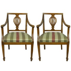 Pair of Italian Neoclassical Style Mahogany Open Armchairs