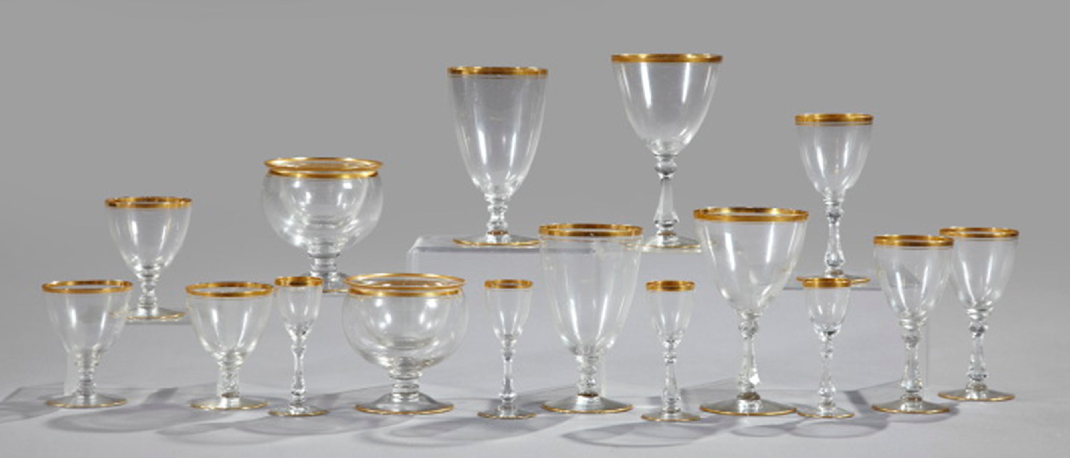 Collection of American Glasses with Gilt Rims