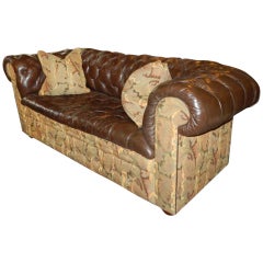 Leather and Fabric Chesterfield Sofa, 20th Century