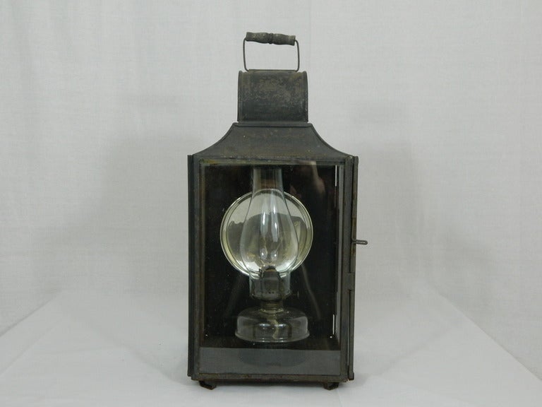 19th Century Savannah Carriage Gas Lantern with Mercury Glass Reflector.  Lantern is in working condition
