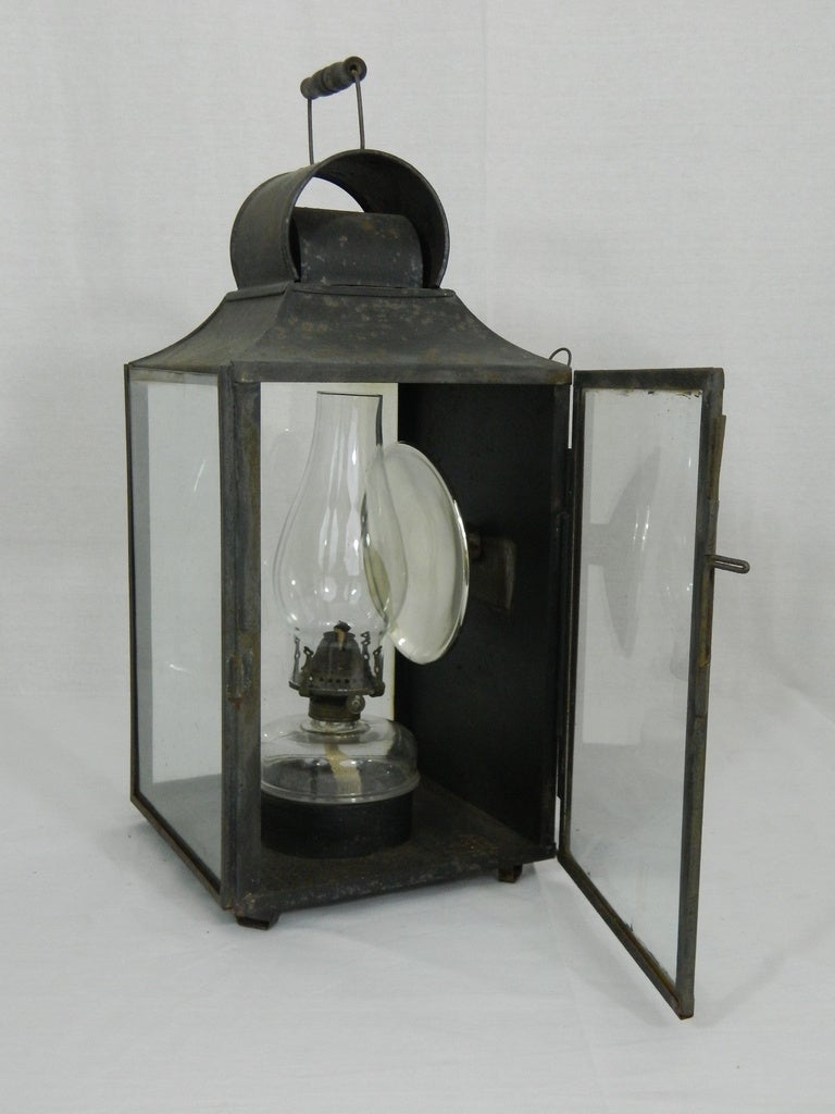19th Century Carriage Gas Lantern with Mercury Glass Reflector
