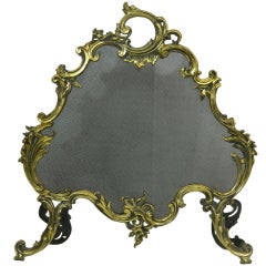 Antique 19th Century French Brass Screen with Scrolls Motif