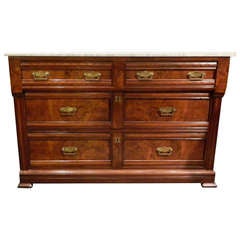 Antique 20th Century Victorian Two Over Two Mahogany Chest of Drawers with Marble Top