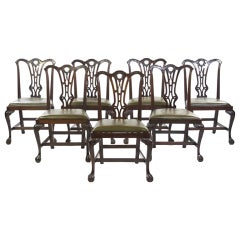 A Set of Seven Irish Chippendale Style Mahogany Side Dining Chairs