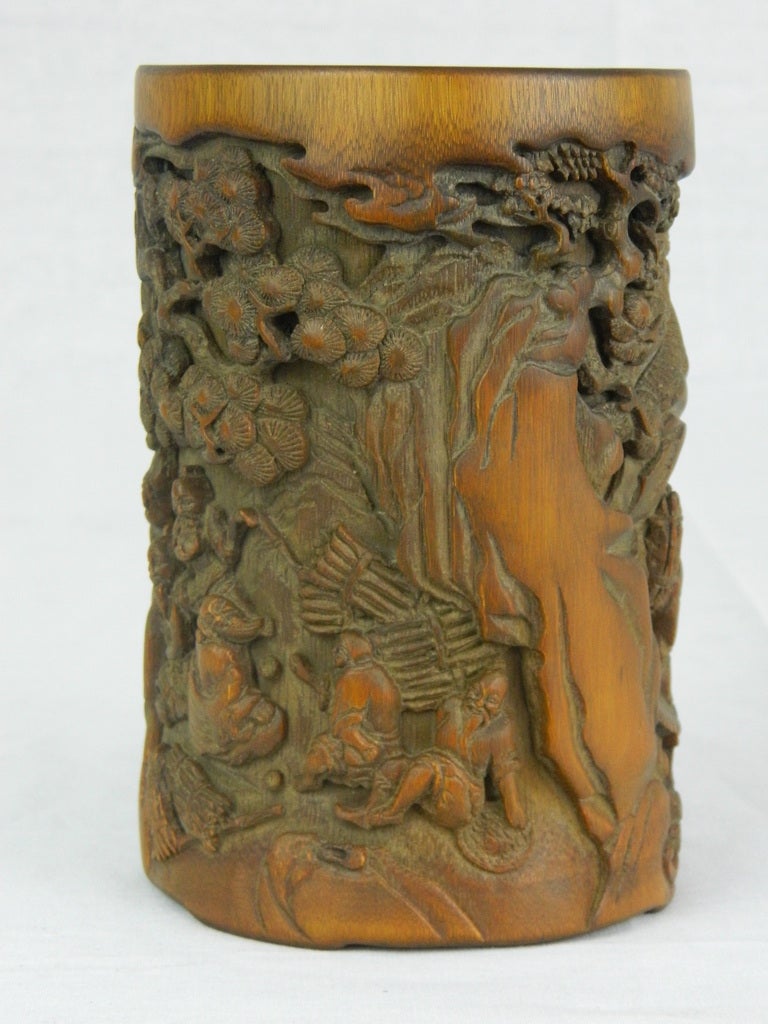 19th Century Chinese Carved Bamboo Brush Pot