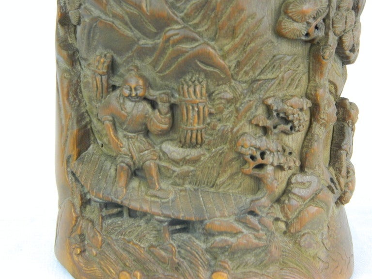 19th Century Chinese Carved Bamboo Brush Pot
