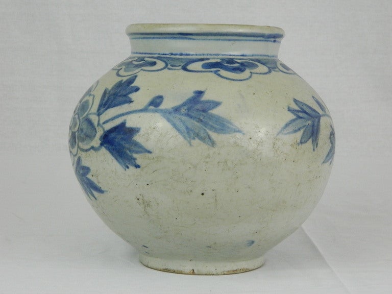 South Korean Pair of Korean Lee Dynasty Blue and White Honey Jars or Bowls, 19th Century
