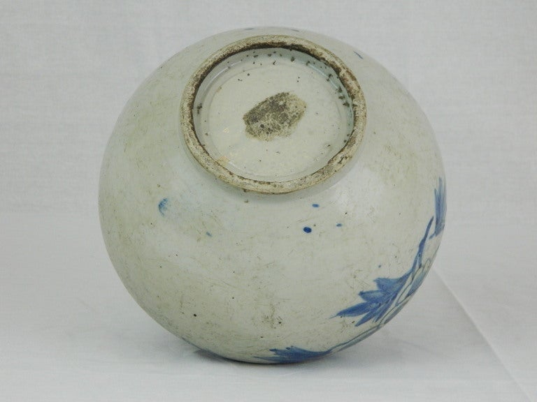 Ceramic Pair of Korean Lee Dynasty Blue and White Honey Jars or Bowls, 19th Century