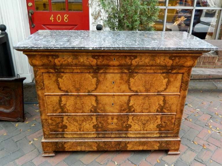 French 19th Century Walnut Louis Philippe Commode or Chest of Drawers with a Marble Top