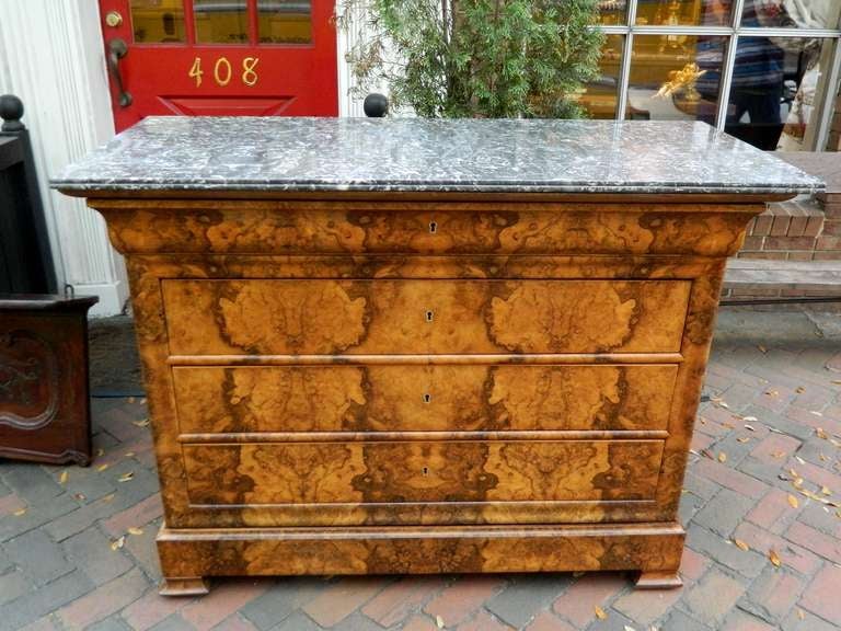 19th Century Walnut Louis Philippe Commode or Chest of Drawers with a Marble Top In Excellent Condition In Savannah, GA