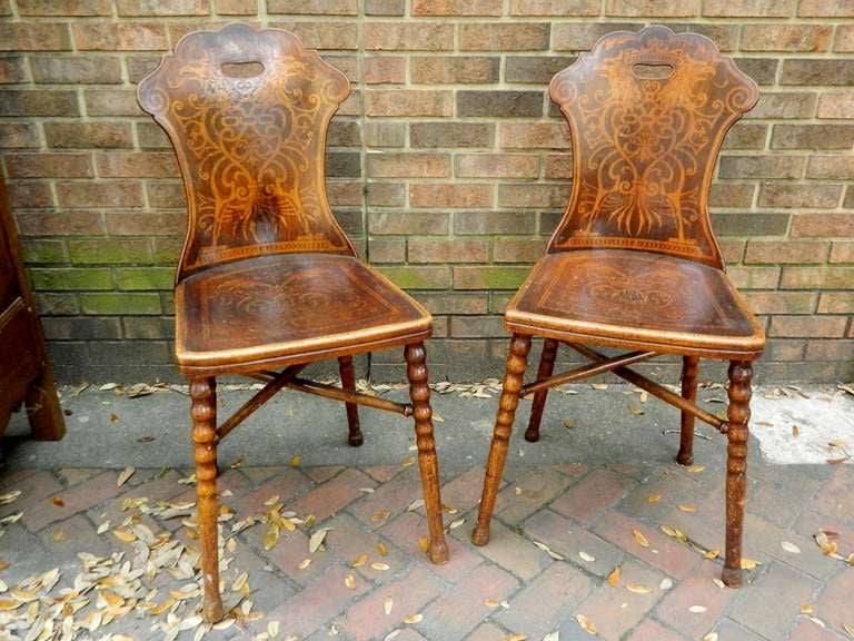 19th Century Pair of English Decorative Side Hall Chairs In Excellent Condition In Savannah, GA