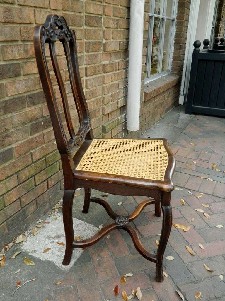 Régence 19th Century Set of Eight Oak Regency Style Dining Side Chairs with Cane Seats
