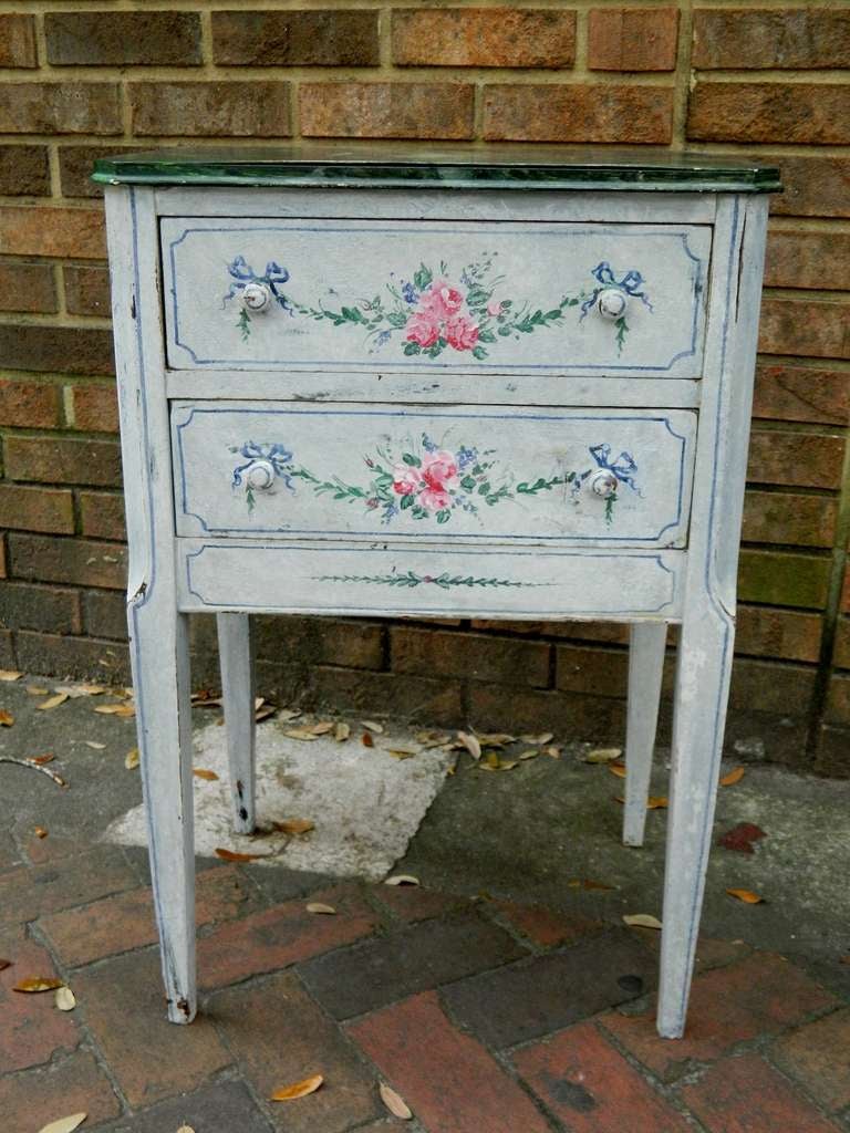 20th century hand-painted two-drawer side table.