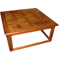 Large Square Coffee Table Handcrafted Utilizing French Parquet