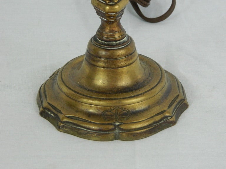 Régence Regence Style Gilt-Metal Candlestick Lamp with a Tin Shade, 19th Century