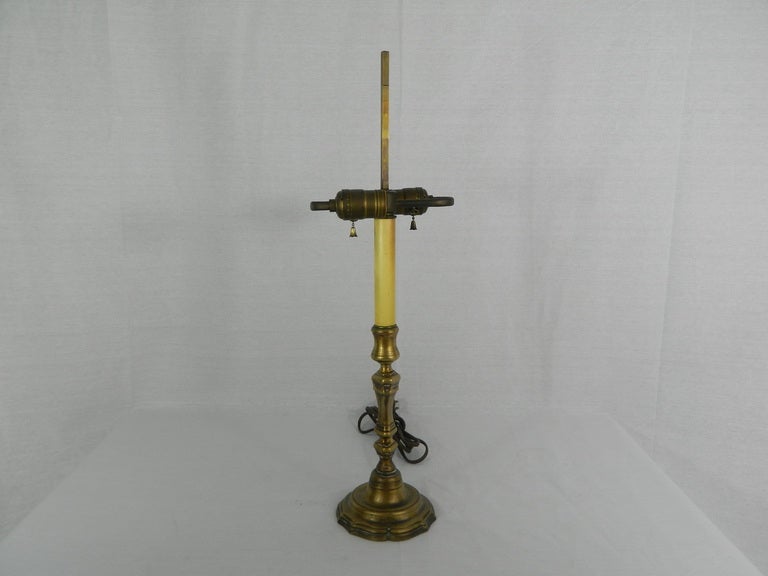 French Regence Style Gilt-Metal Candlestick Lamp with a Tin Shade, 19th Century