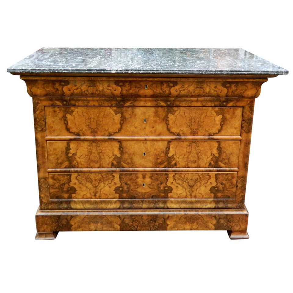 19th Century Walnut Louis Philippe Commode or Chest of Drawers with a Marble Top