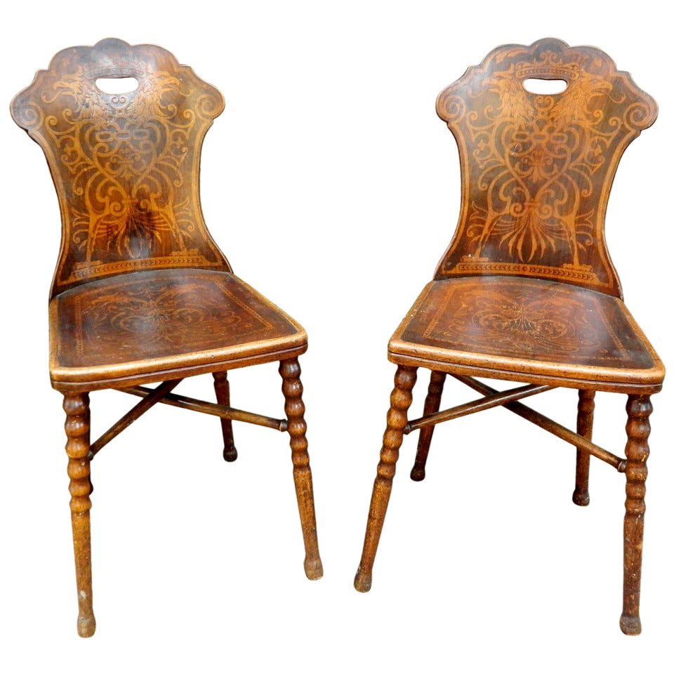 19th Century Pair of English Decorative Side Hall Chairs