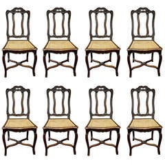19th Century Set of Eight Oak Regency Style Dining Side Chairs with Cane Seats