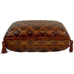 Italian Embossed Leather Jewelry Box in a Pillow Style Shape, 20th Century