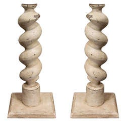20th Century Pair of French Barley Twist Candlesticks in the Gustavian Finish