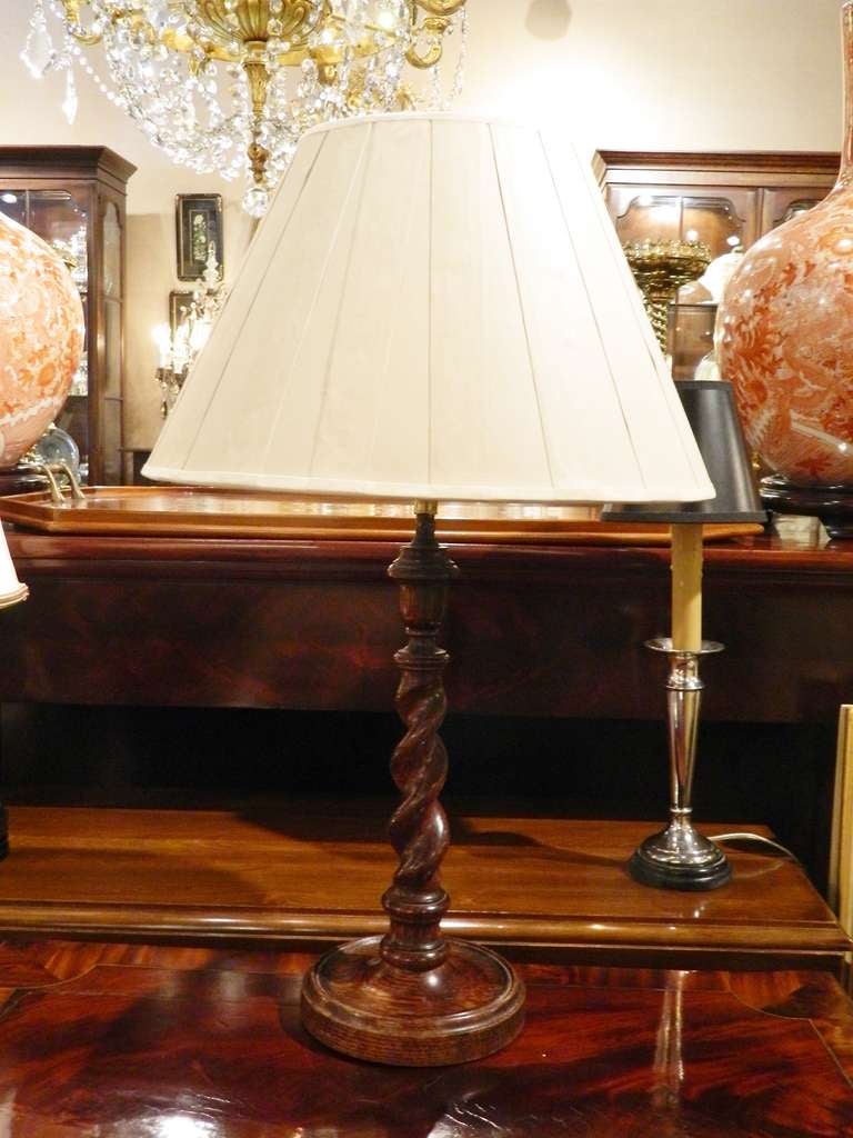 19th Century English Barley Twist Lamp with Custom Pleated Shade In Excellent Condition In Savannah, GA
