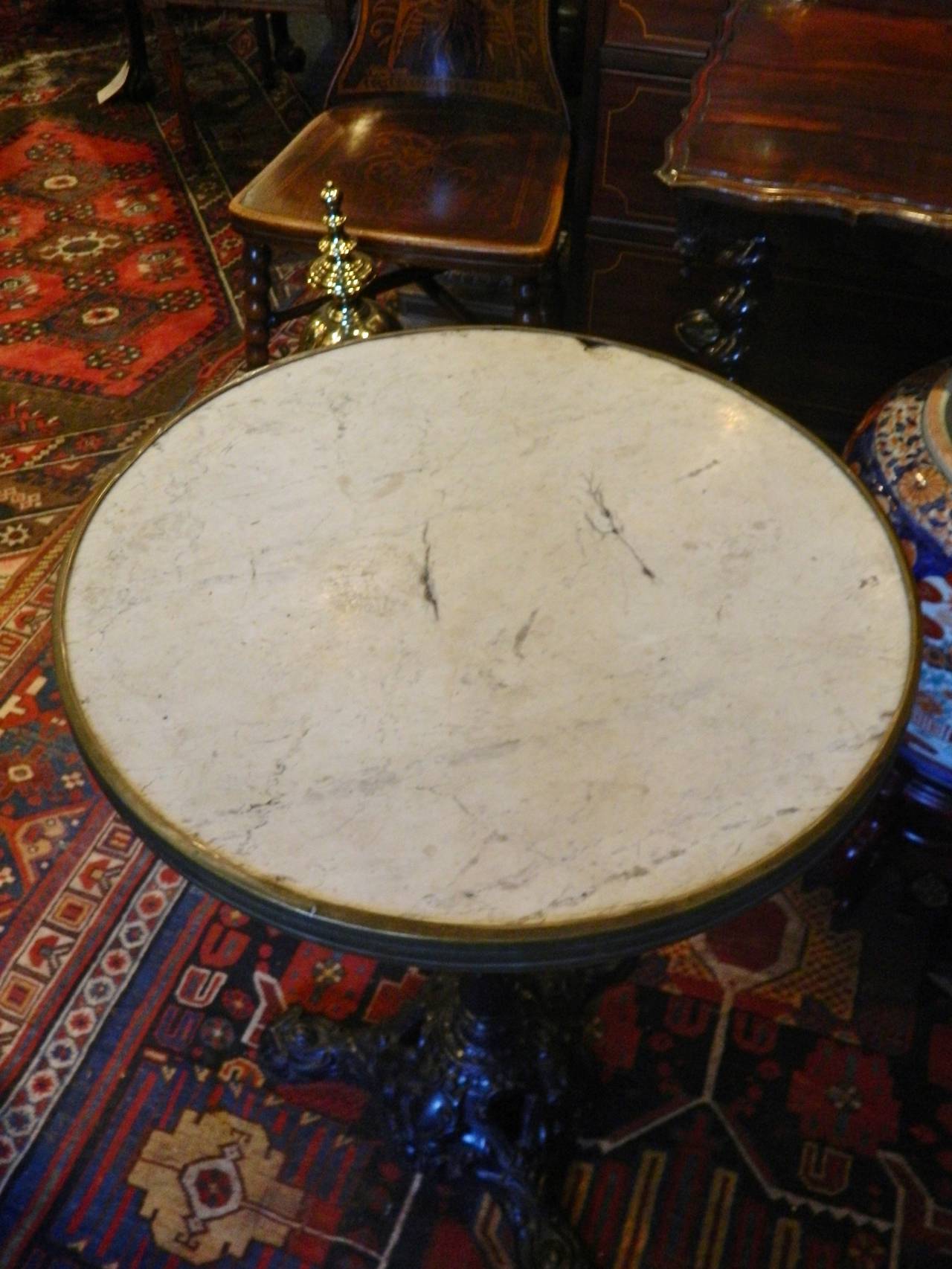 Cast Iron Base and Marble-Top Round Bistro or Cafe Table, 19th Century In Excellent Condition In Savannah, GA