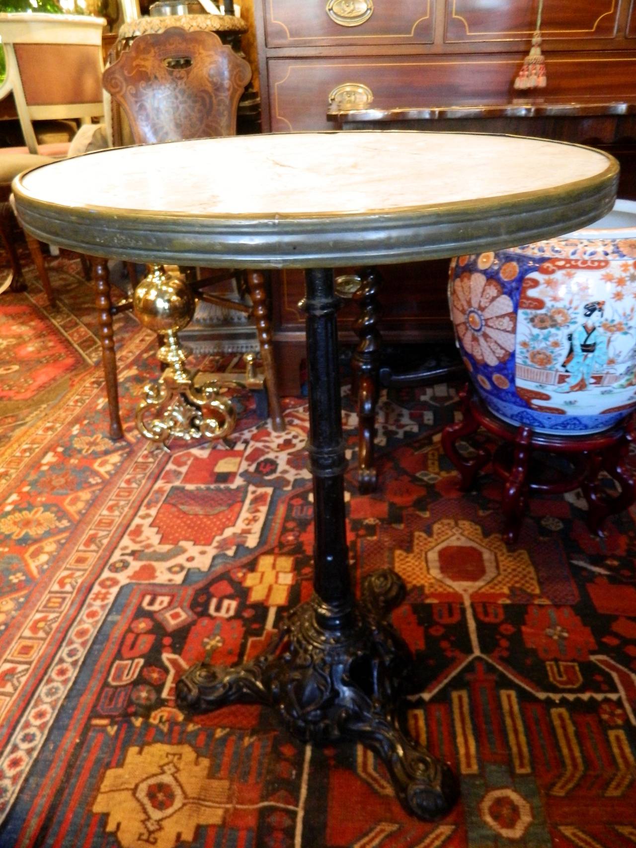 Cast Iron Base and Marble-Top Round Bistro or Cafe Table, 19th Century 1