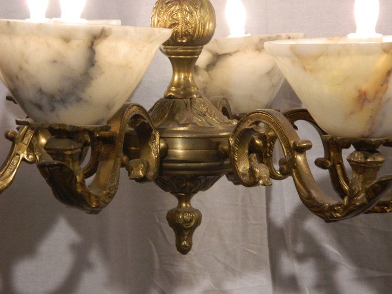 19th Century Chased Antique Six-Light Chandelier in Bronze, circa 1870