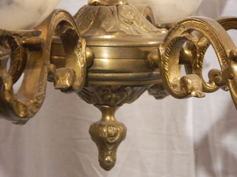 American Chased Antique Six-Light Chandelier in Bronze, circa 1870