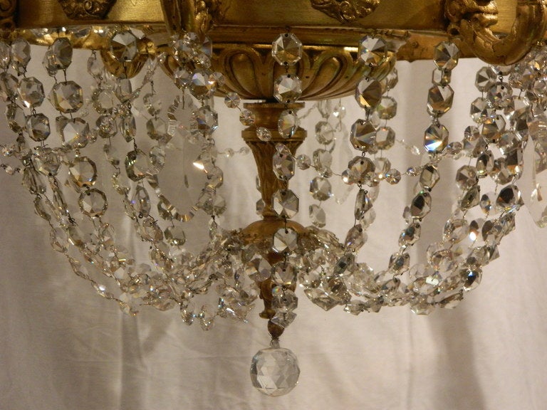 Large Giltwood Eight-Light Chandelier with Crystal Swags, 19th Century In Good Condition In Savannah, GA