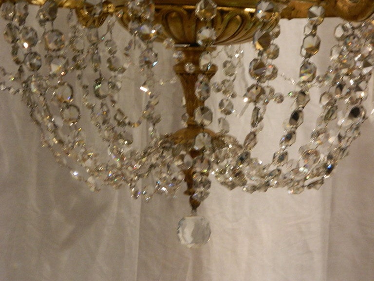 Bronze Large Giltwood Eight-Light Chandelier with Crystal Swags, 19th Century