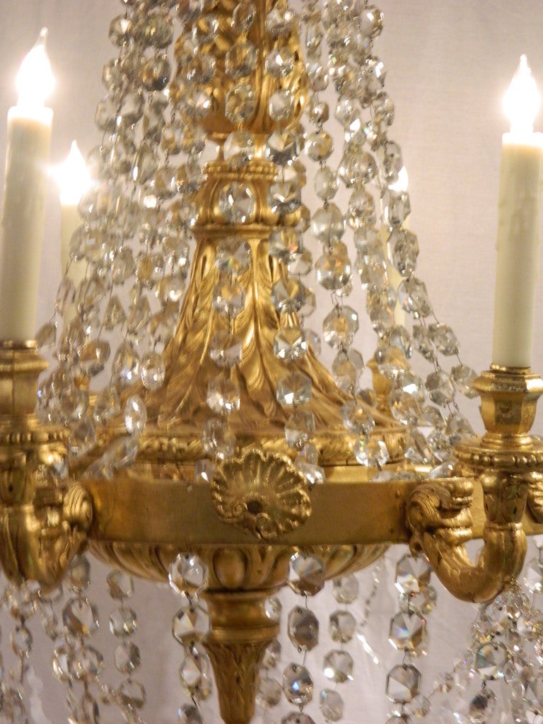 Large Giltwood Eight-Light Chandelier with Crystal Swags, 19th Century 2