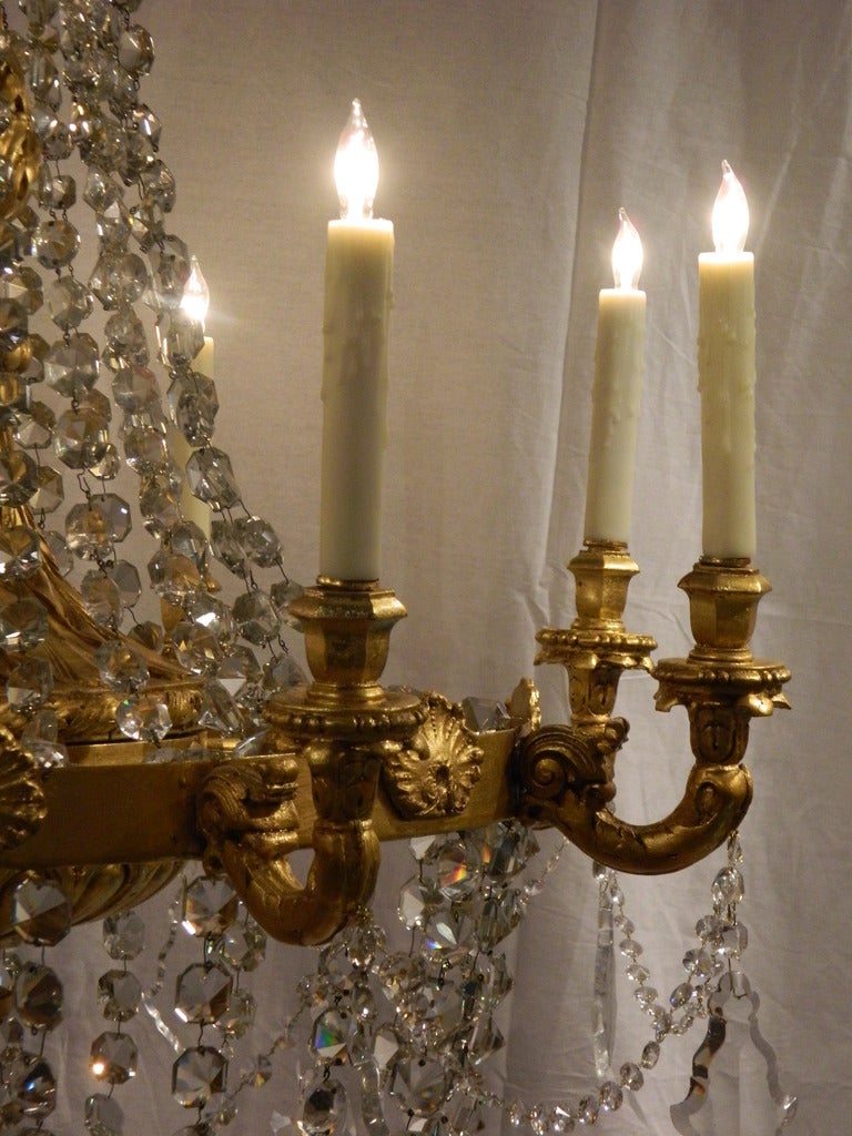 Large Giltwood Eight-Light Chandelier with Crystal Swags, 19th Century 3