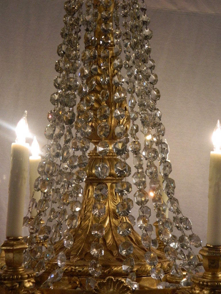 Large Giltwood Eight-Light Chandelier with Crystal Swags, 19th Century 4