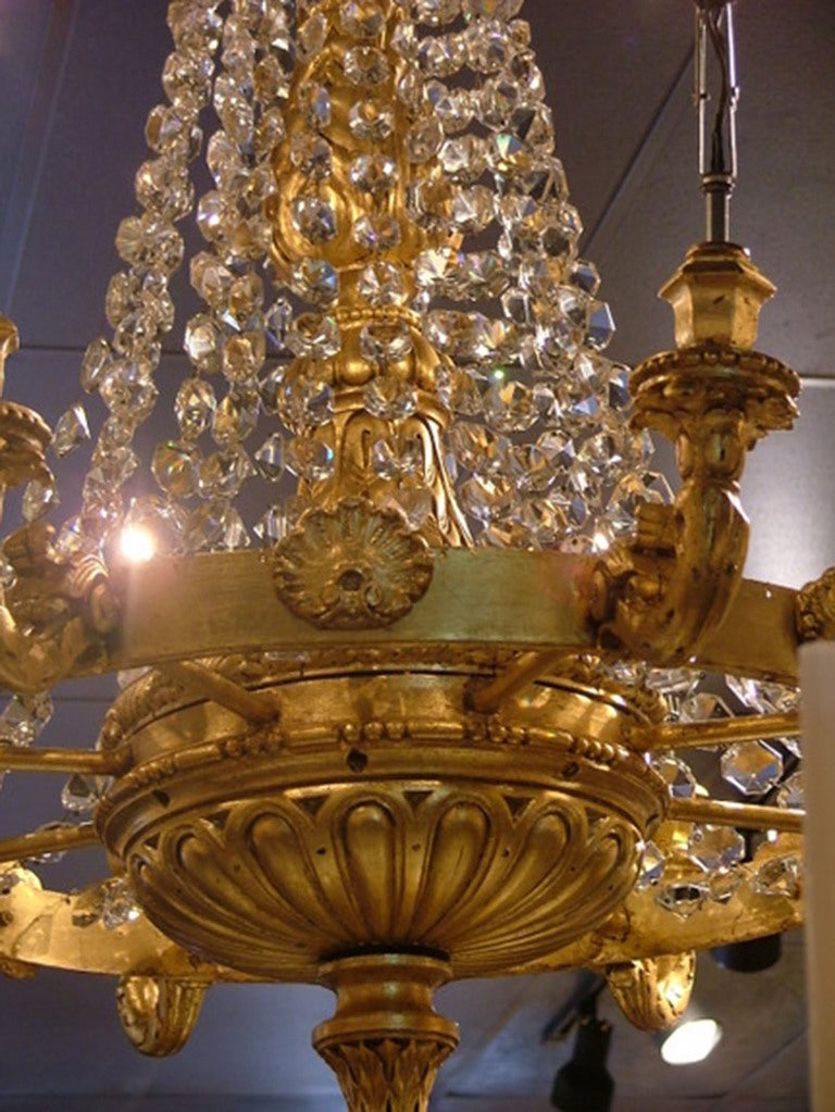 Large Giltwood Eight-Light Chandelier with Crystal Swags, 19th Century 5